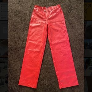 Cute asymmetrical waist red pleather pants